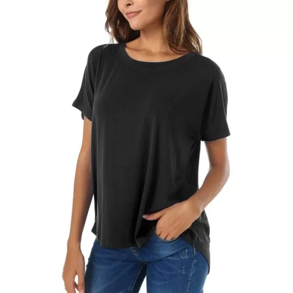 Herou Casual Summer Short Sleeve High Low Loose T Shirt Basic Tees Tops for Women0black