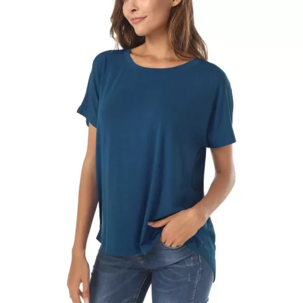 Herou Casual Summer Short Sleeve High Low Loose T Shirt Basic Tees Tops for Women1beja Blue