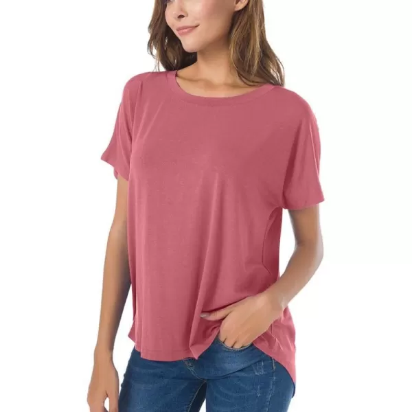 Herou Casual Summer Short Sleeve High Low Loose T Shirt Basic Tees Tops for Women1dusty Rose