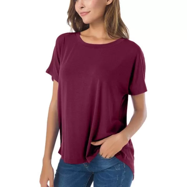 Herou Casual Summer Short Sleeve High Low Loose T Shirt Basic Tees Tops for Women1purple Red