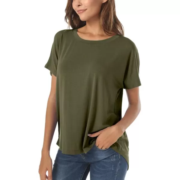 Herou Casual Summer Short Sleeve High Low Loose T Shirt Basic Tees Tops for WomenArmy Green