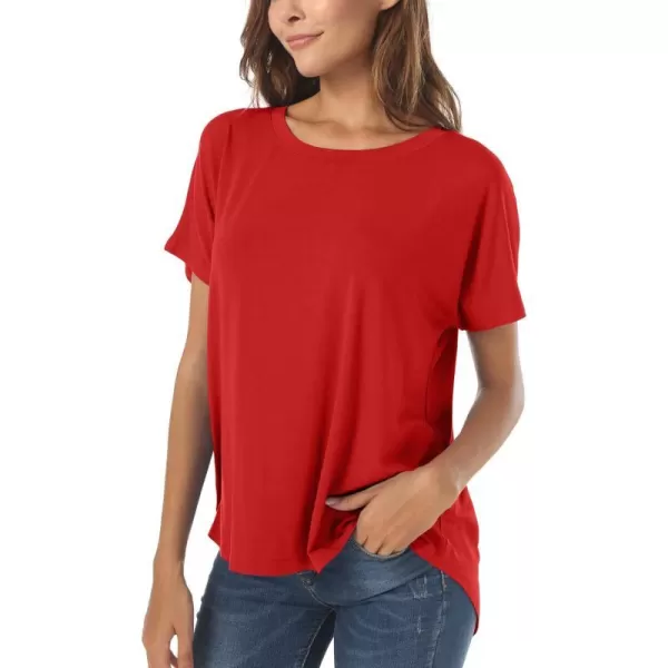 Herou Casual Summer Short Sleeve High Low Loose T Shirt Basic Tees Tops for WomenBright Red