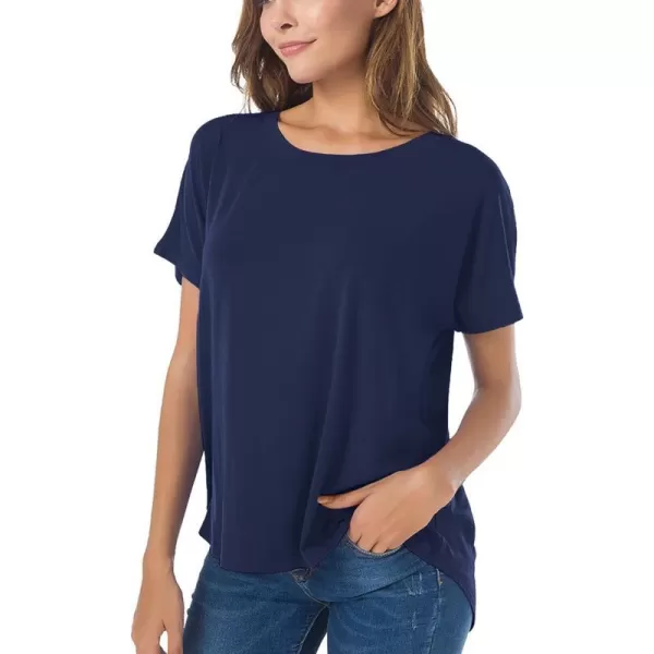 Herou Casual Summer Short Sleeve High Low Loose T Shirt Basic Tees Tops for WomenNavy