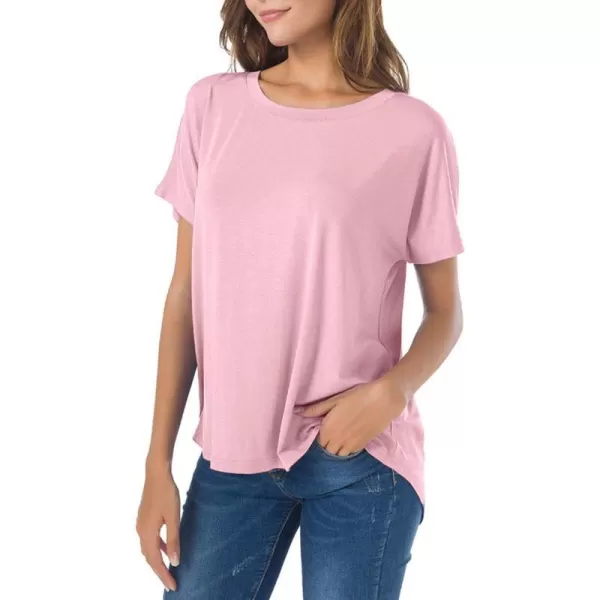 Herou Casual Summer Short Sleeve High Low Loose T Shirt Basic Tees Tops for WomenPink