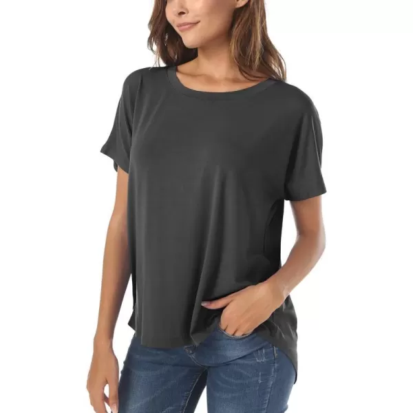 Herou Casual Summer Short Sleeve High Low Loose T Shirt Basic Tees Tops for WomenTile Grey