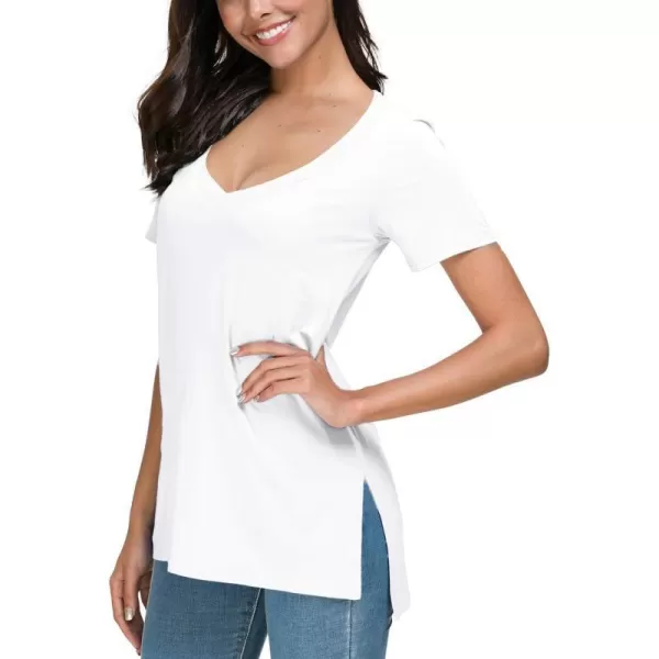 Herou Ladies V Neck T Shirts Undershirt High Low Hem Lightweight Comfy Tees White MediumHerou Ladies V Neck T Shirts Undershirt High Low Hem Lightweight Comfy Tees White Medium