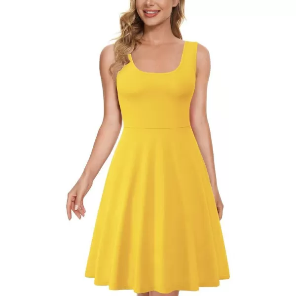 Herou Women Fit and Flare Dress Casual Summer A line Scoop Neck Skater Dress Yellow XLargeHerou Women Fit and Flare Dress Casual Summer A line Scoop Neck Skater Dress Yellow XLarge