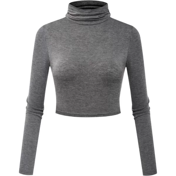 Herou Women Long Sleeve Crop Top Turtleneck Soft Lightweight Basic Slim Fit Tops2gray