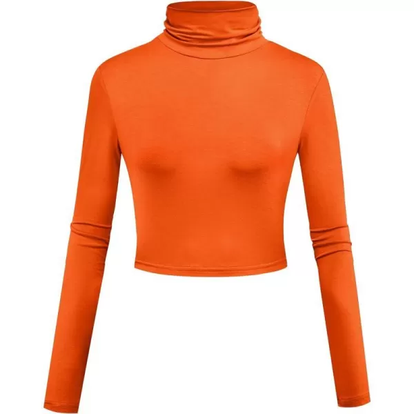 Herou Women Long Sleeve Crop Top Turtleneck Soft Lightweight Basic Slim Fit Tops2orange