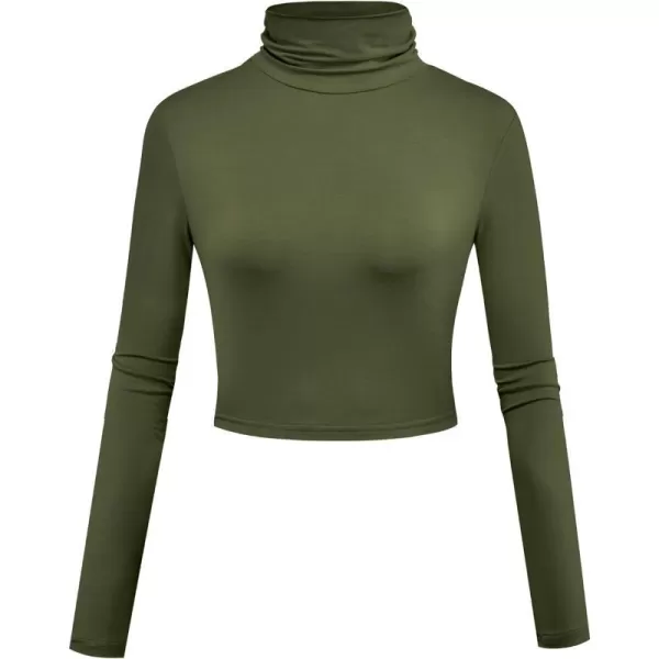 Herou Women Long Sleeve Crop Top Turtleneck Soft Lightweight Basic Slim Fit TopsArmy Green