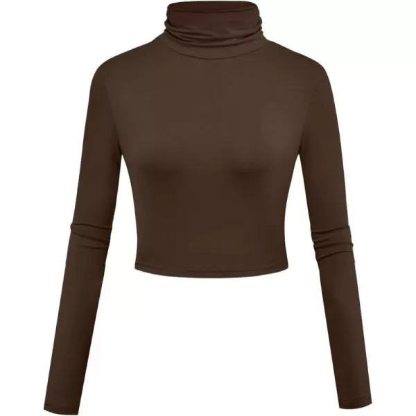 Herou Women Long Sleeve Crop Top Turtleneck Soft Lightweight Basic Slim Fit TopsCappuccino Brown