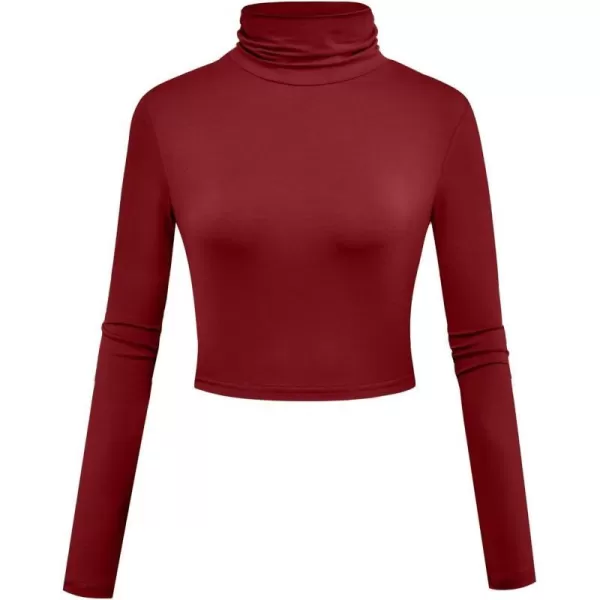 Herou Women Long Sleeve Crop Top Turtleneck Soft Lightweight Basic Slim Fit TopsRed