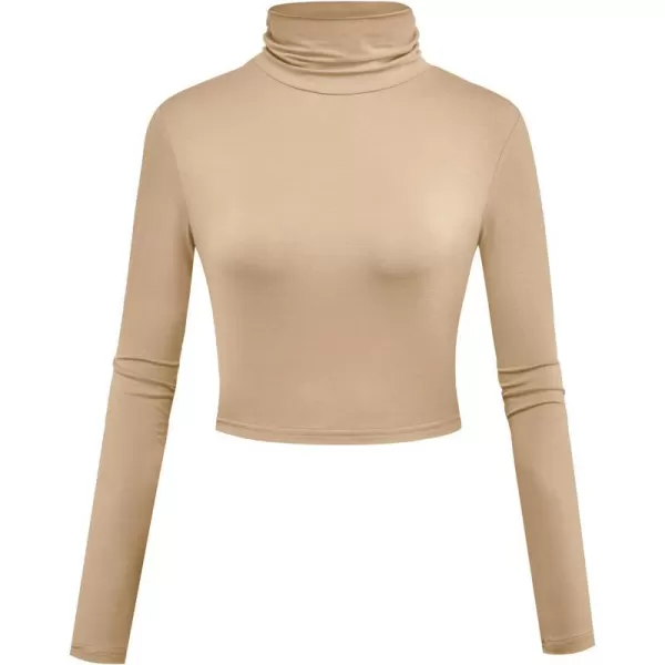 Herou Women Long Sleeve Crop Top Turtleneck Soft Lightweight Basic Slim Fit TopsRose Apricot