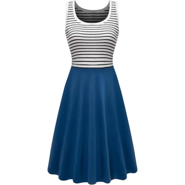 Herou Women Summer Casual Stitching Sleeveless ALine Sun Dresses Black White Striped Acidblue XLargeHerou Women Summer Casual Stitching Sleeveless ALine Sun Dresses Black White Striped Acidblue XLarge