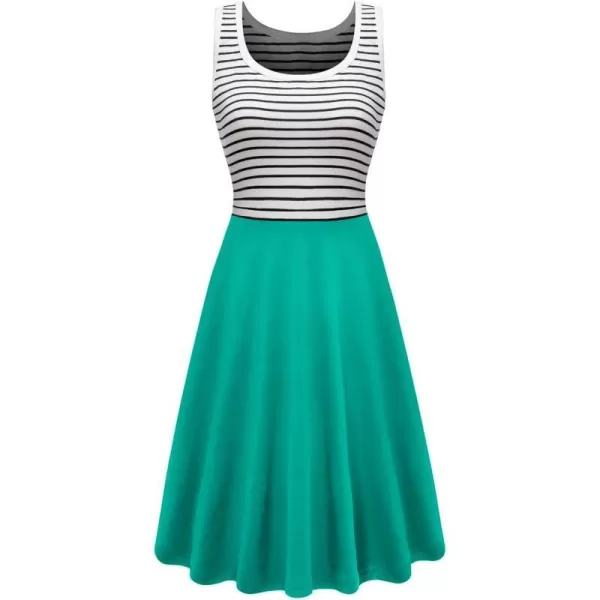Herou Women Summer Casual Stitching Sleeveless ALine Sun Dresses Black White Striped Mint Green LargeHerou Women Summer Casual Stitching Sleeveless ALine Sun Dresses Black White Striped Mint Green Large