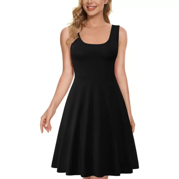 Herou Women Summer Slim Sleeveless Scoop Neck ALine Flare Sun Dresses0black