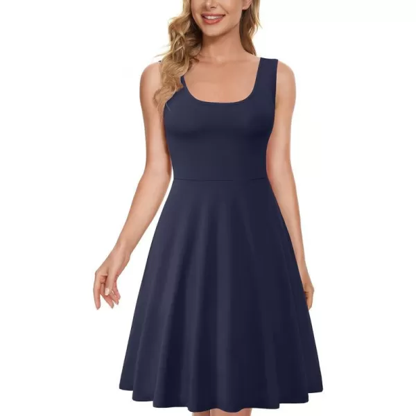 Herou Women Summer Slim Sleeveless Scoop Neck ALine Flare Sun Dresses1navy