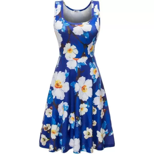 Herou Women Summer Slim Sleeveless Scoop Neck ALine Flare Sun DressesFlower19
