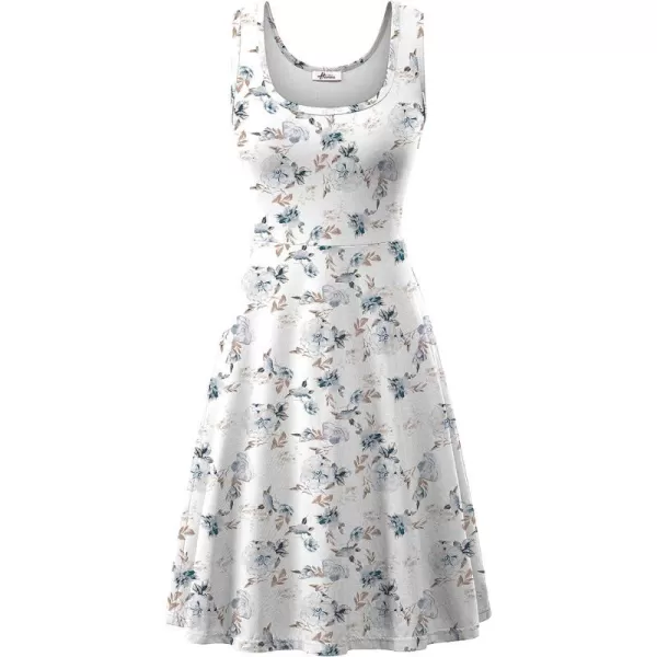 Herou Women Summer Slim Sleeveless Scoop Neck ALine Flare Sun DressesFlower66