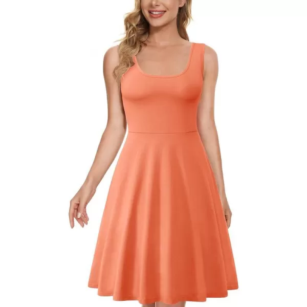 Herou Women Summer Slim Sleeveless Scoop Neck ALine Flare Sun DressesPale Coral