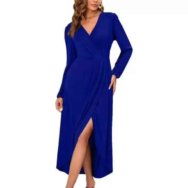 Herou Women Wrap VNeck Long Sleeve Split Hem Midi Sexy Cocktail Party DressBlue