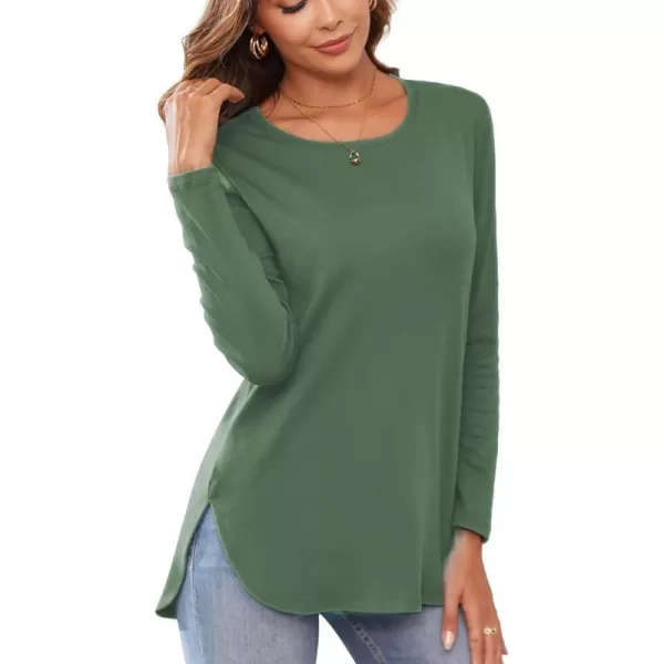 Herou Womens Casual Long Sleeve T Shirt Crewneck with Side Split Fall Pullover Loose Tunic Sweater TopsDusty Green