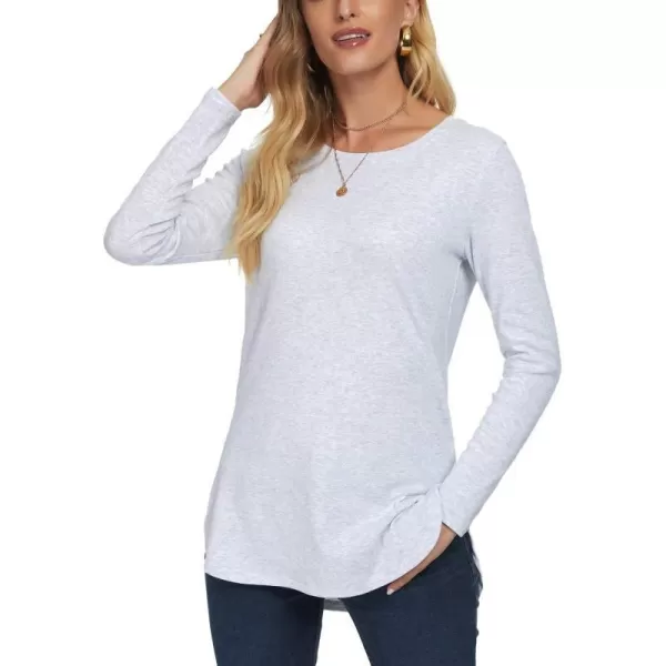Herou Womens Casual Long Sleeve T Shirt Crewneck with Side Split Fall Pullover Loose Tunic Sweater TopsHeather White