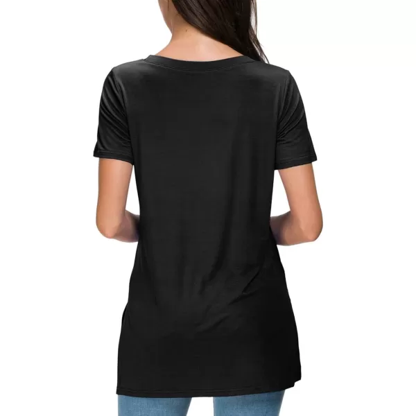 Herou Summer Women Casual Short Sleeve Tops TShirts Tees with Side Split0black