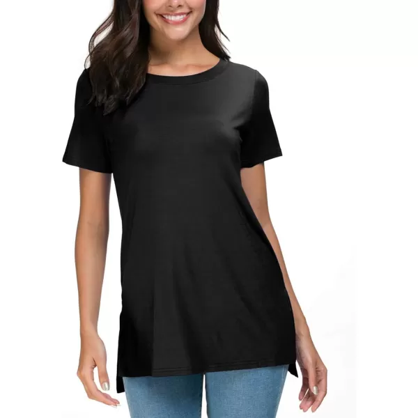 Herou Summer Women Casual Short Sleeve Tops TShirts Tees with Side Split0black