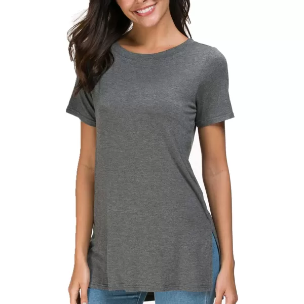Herou Summer Women Casual Short Sleeve Tops TShirts Tees with Side Split1grey