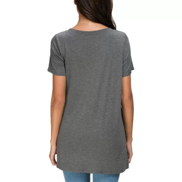Herou Summer Women Casual Short Sleeve Tops TShirts Tees with Side Split1grey