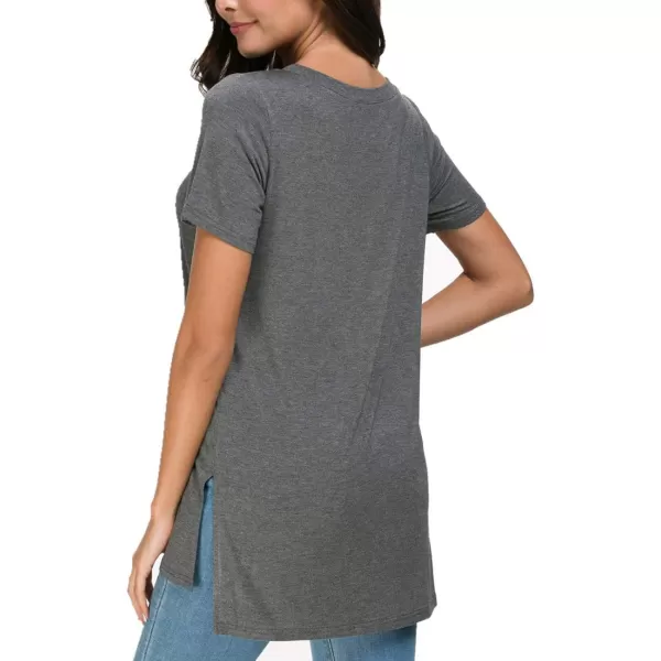 Herou Summer Women Casual Short Sleeve Tops TShirts Tees with Side Split1grey
