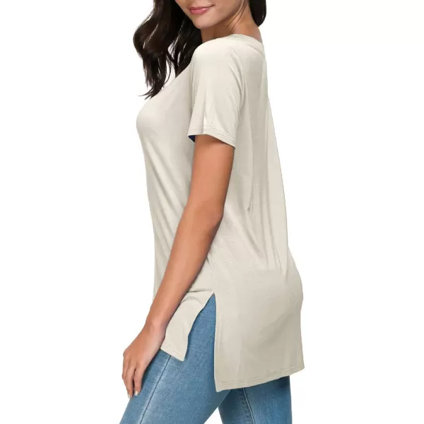 Herou Summer Women Casual Short Sleeve Tops TShirts Tees with Side Split1oyster