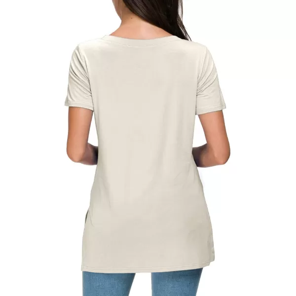 Herou Summer Women Casual Short Sleeve Tops TShirts Tees with Side Split1oyster