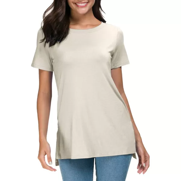 Herou Summer Women Casual Short Sleeve Tops TShirts Tees with Side Split1oyster