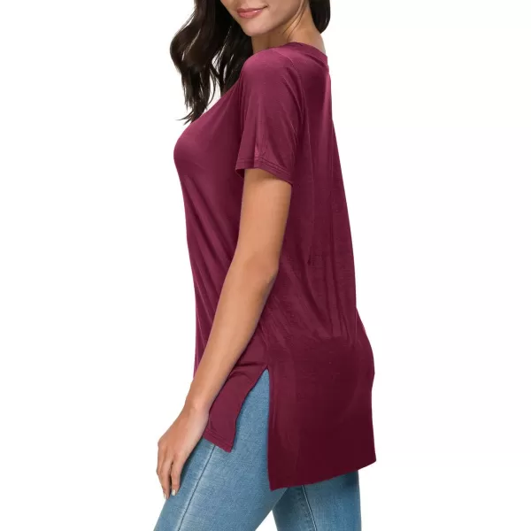 Herou Summer Women Casual Short Sleeve Tops TShirts Tees with Side Split1purple Red