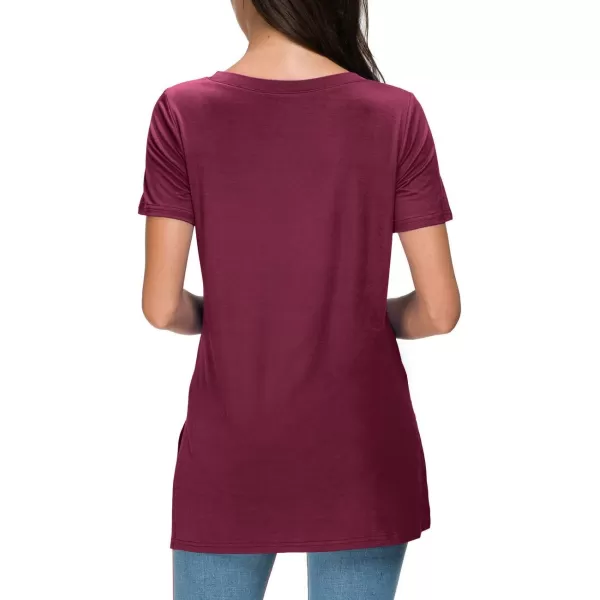 Herou Summer Women Casual Short Sleeve Tops TShirts Tees with Side Split1purple Red