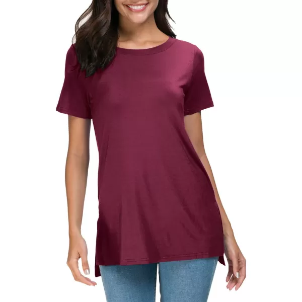 Herou Summer Women Casual Short Sleeve Tops TShirts Tees with Side Split1purple Red