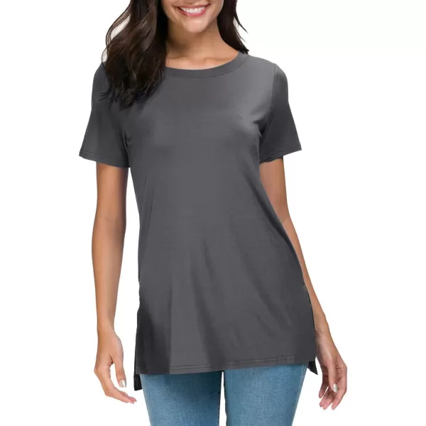 Herou Summer Women Casual Short Sleeve Tops TShirts Tees with Side Split2tile Grey