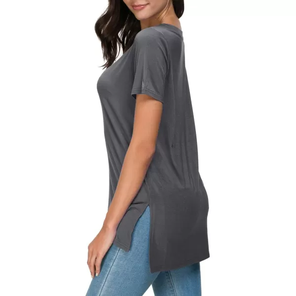 Herou Summer Women Casual Short Sleeve Tops TShirts Tees with Side Split2tile Grey