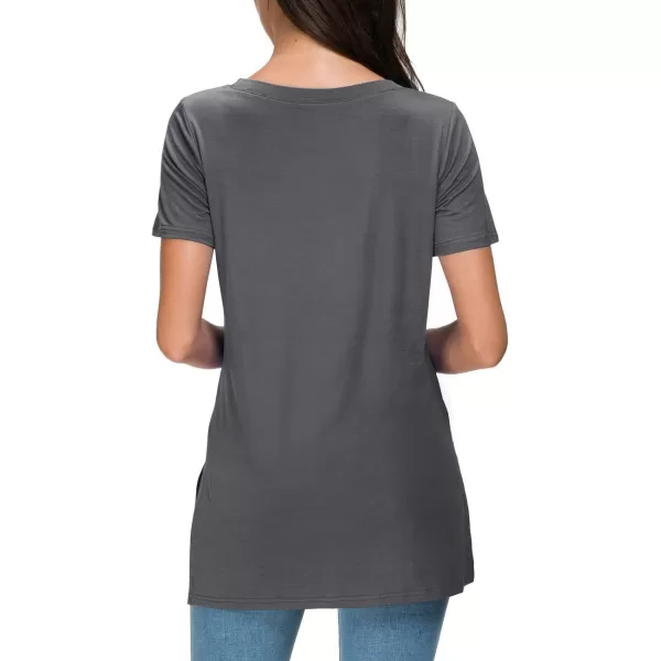 Herou Summer Women Casual Short Sleeve Tops TShirts Tees with Side Split2tile Grey