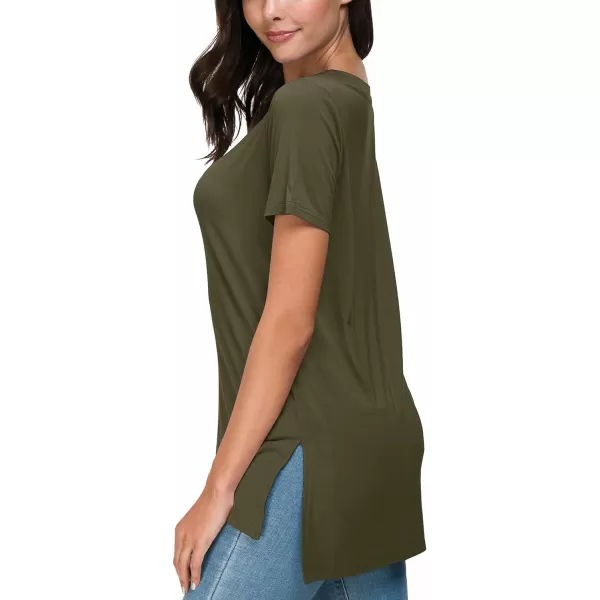 Herou Summer Women Casual Short Sleeve Tops TShirts Tees with Side SplitArmy Green