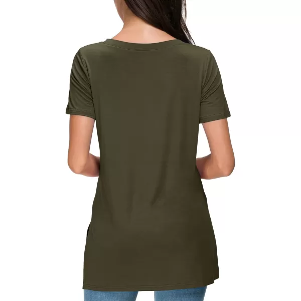 Herou Summer Women Casual Short Sleeve Tops TShirts Tees with Side SplitArmy Green