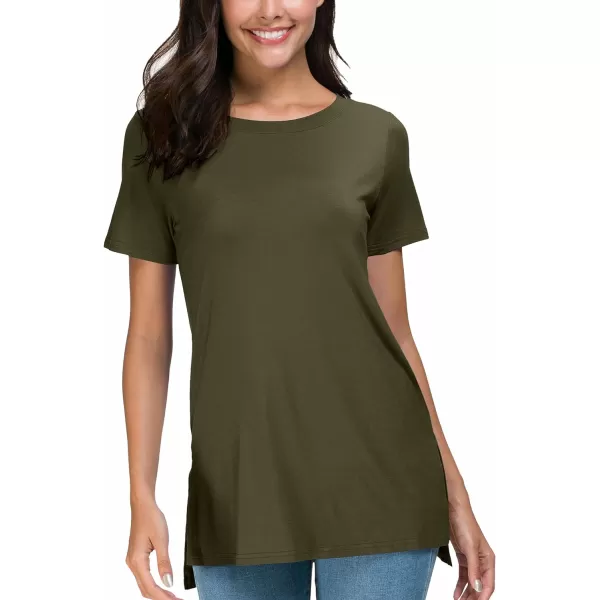 Herou Summer Women Casual Short Sleeve Tops TShirts Tees with Side SplitArmy Green