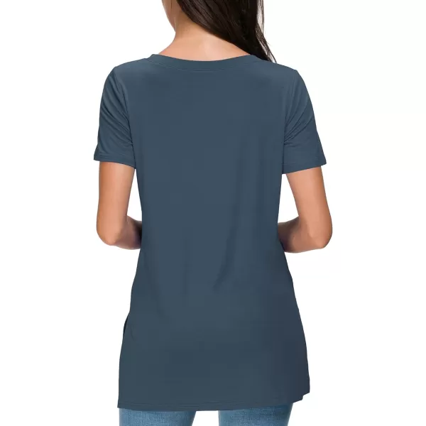 Herou Summer Women Casual Short Sleeve Tops TShirts Tees with Side SplitDusty Blue