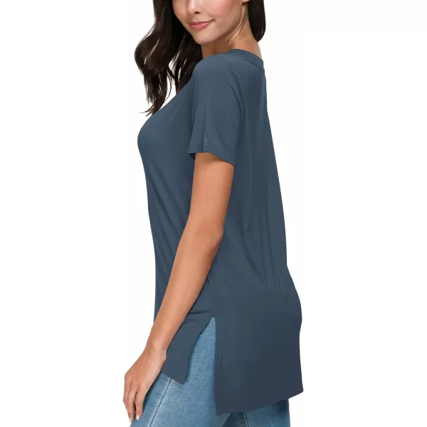 Herou Summer Women Casual Short Sleeve Tops TShirts Tees with Side SplitDusty Blue
