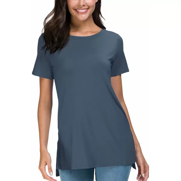 Herou Summer Women Casual Short Sleeve Tops TShirts Tees with Side SplitDusty Blue