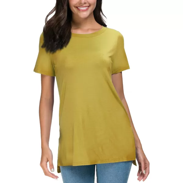 Herou Summer Women Casual Short Sleeve Tops TShirts Tees with Side SplitGinger