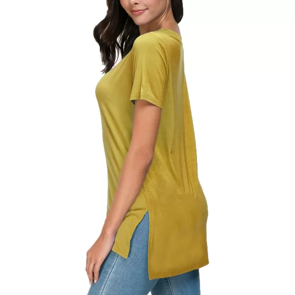 Herou Summer Women Casual Short Sleeve Tops TShirts Tees with Side SplitGinger