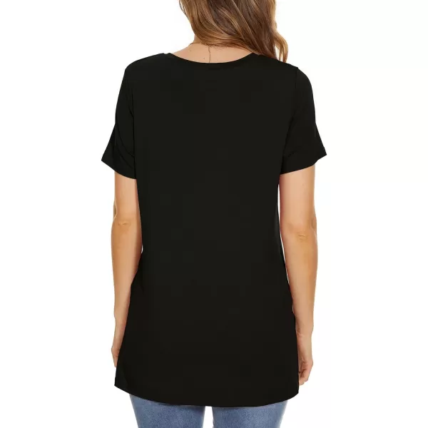 Herou Summer Women Casual Short Sleeve Tops TShirts Tees with Side SplitVblack